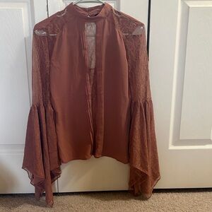 Express Brown Lace Bell Sleeve Blouse